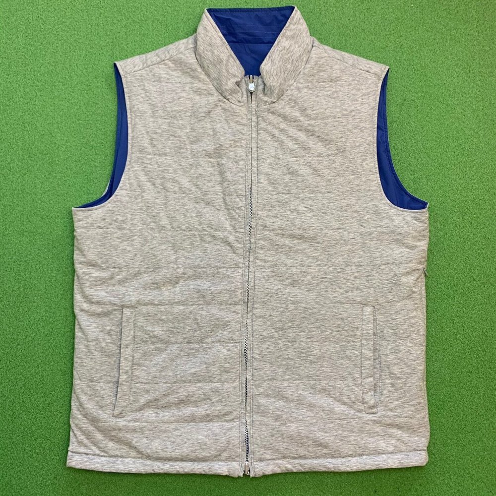 Peter Millar Crown Reversible Soft Golf Vest 2-Way Full Zip Gray Blue Size Large